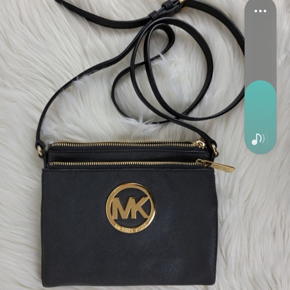 Michael Kors Black and Gold Crossbody Bag with Saffiano Leather